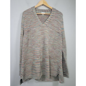 J Jill Sweater Womens L Heathered V Neck Pullover Cotton Blend Multicolor